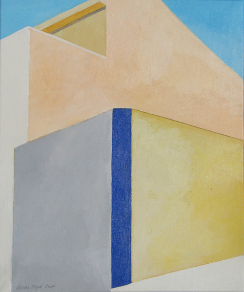 Helle Wnde mit blauem Streifen